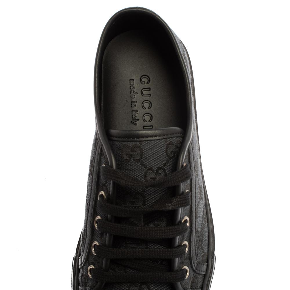 Gucci Grau/Schwarz GG Canvas und Leder Low Top Lace Up Sneakers Größe 39.5 2