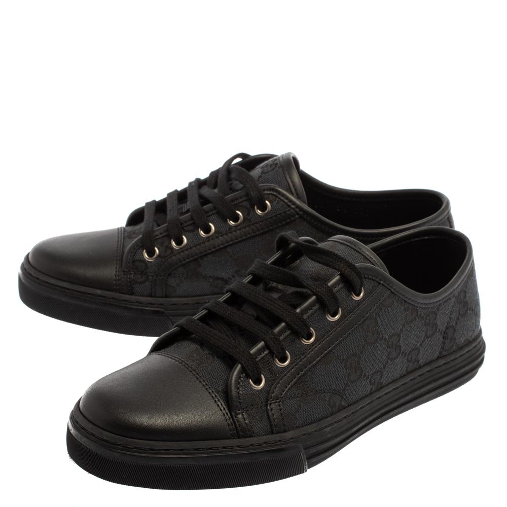 Gucci Grau/Schwarz GG Canvas und Leder Low Top Lace Up Sneakers Größe 39.5 3