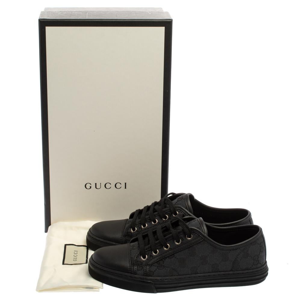 Gucci Grau/Schwarz GG Canvas und Leder Low Top Lace Up Sneakers Größe 39.5 4