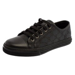 Gucci Grey/Black GG Canvas And Leather Low Top Lace Up Sneakers Size 39.5