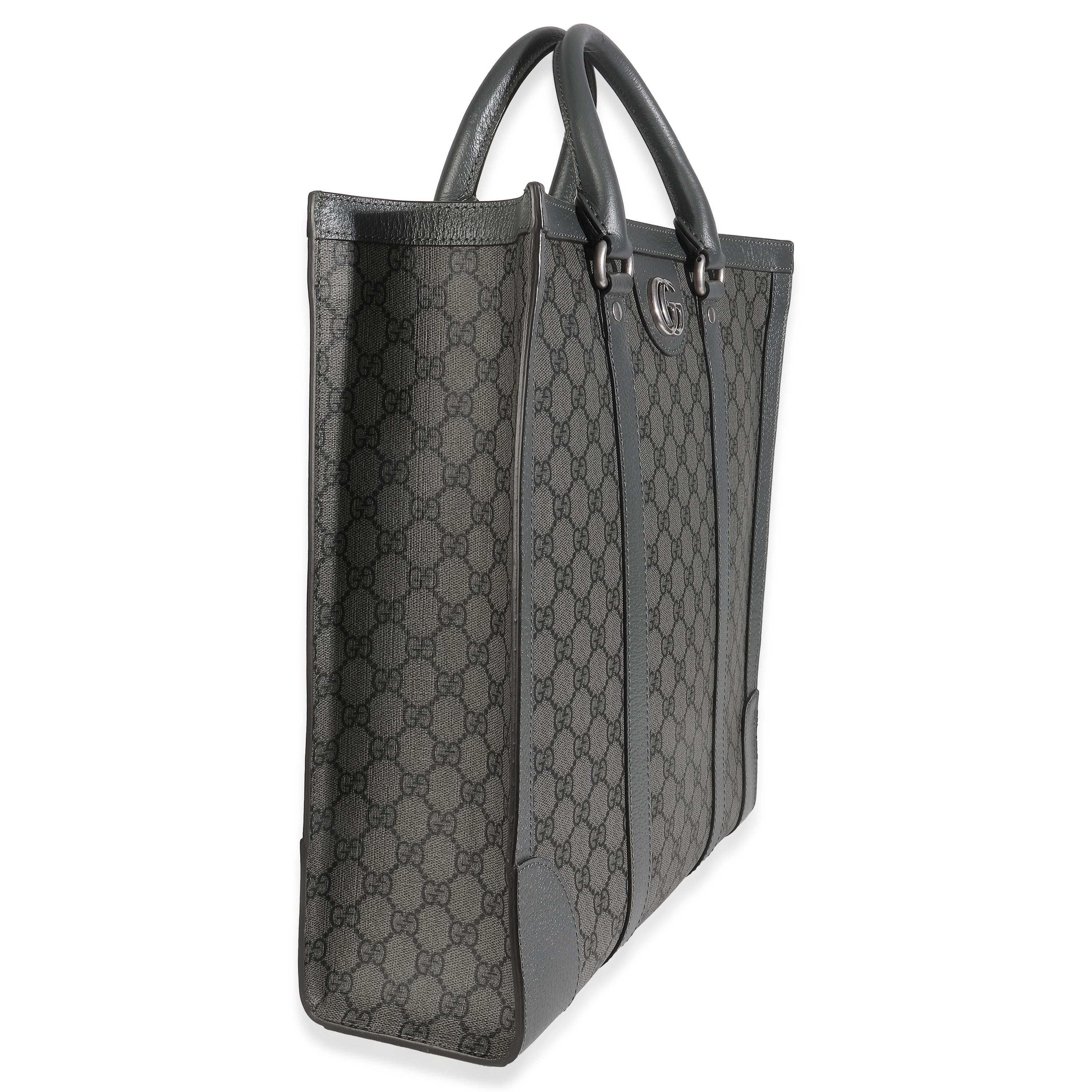 Noir Gucci Grey Black GG Coated Canvas Ophidia Medium Tote en vente