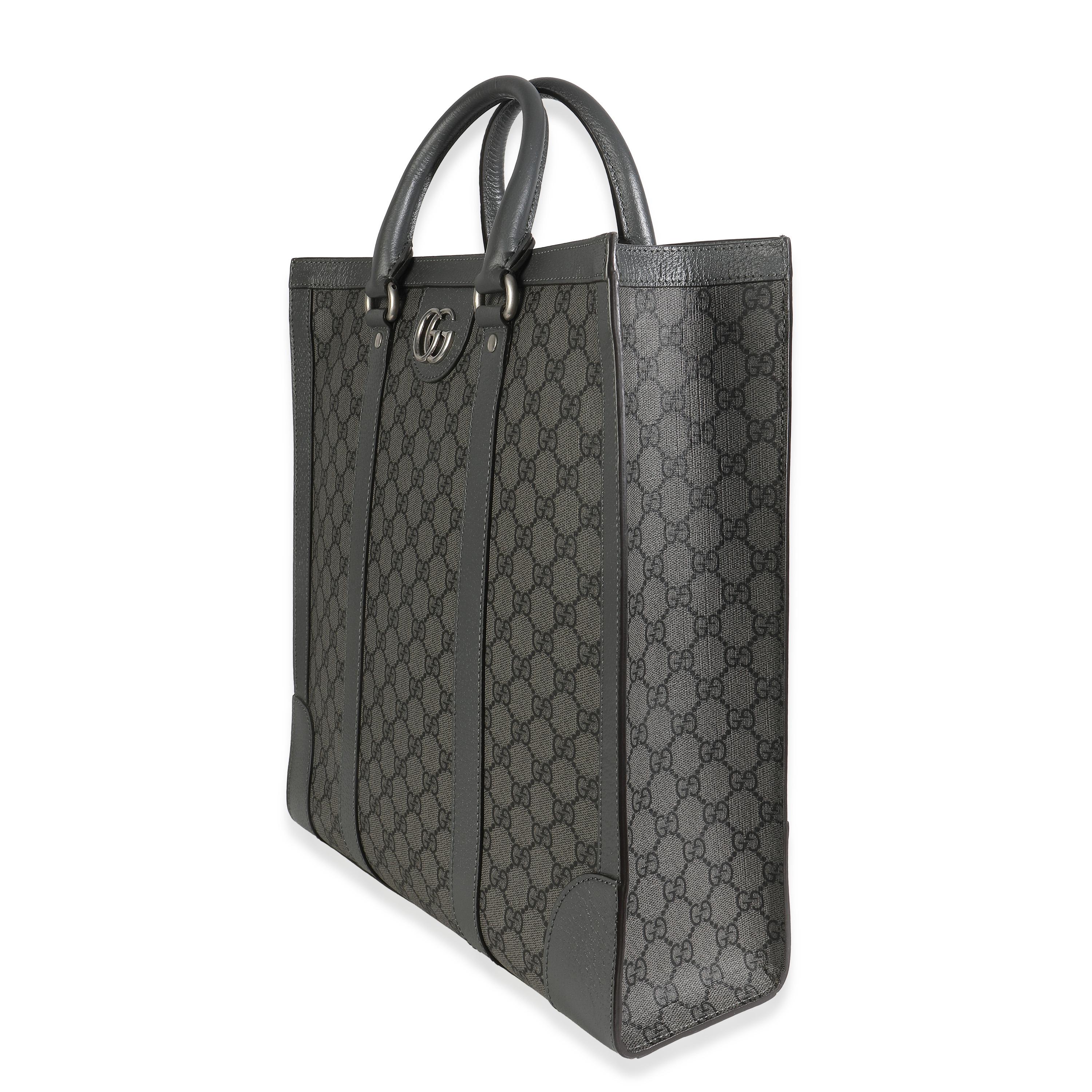 Gucci Grey Black GG Coated Canvas Ophidia Medium Tote Excellent état - En vente à New York, NY