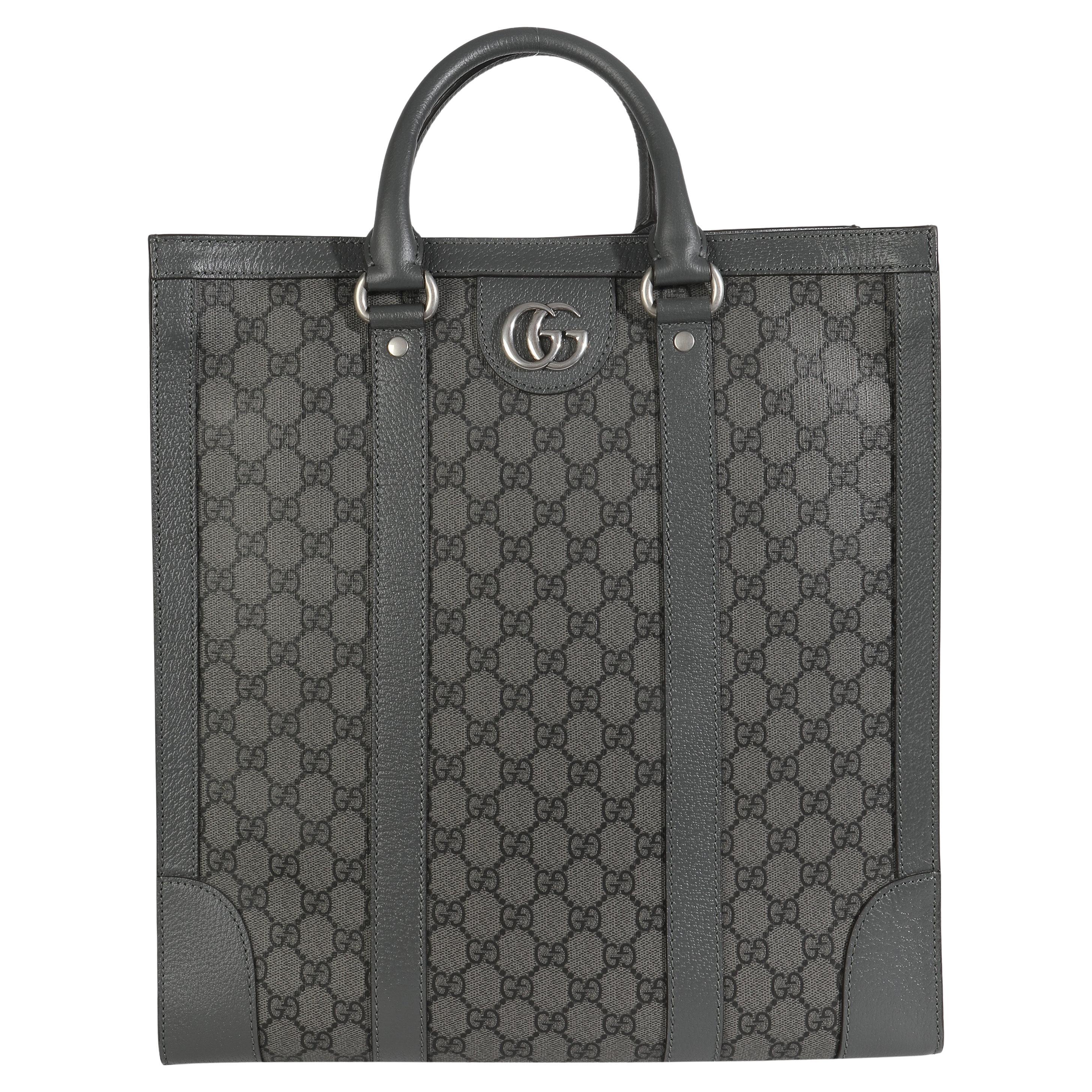 Gucci Grey Black GG Coated Canvas Ophidia Medium Tote