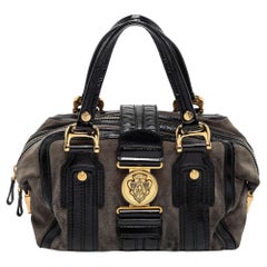 Gucci Grey/Black Suede and Patent Leather Medium Aviatrix Boston Bag