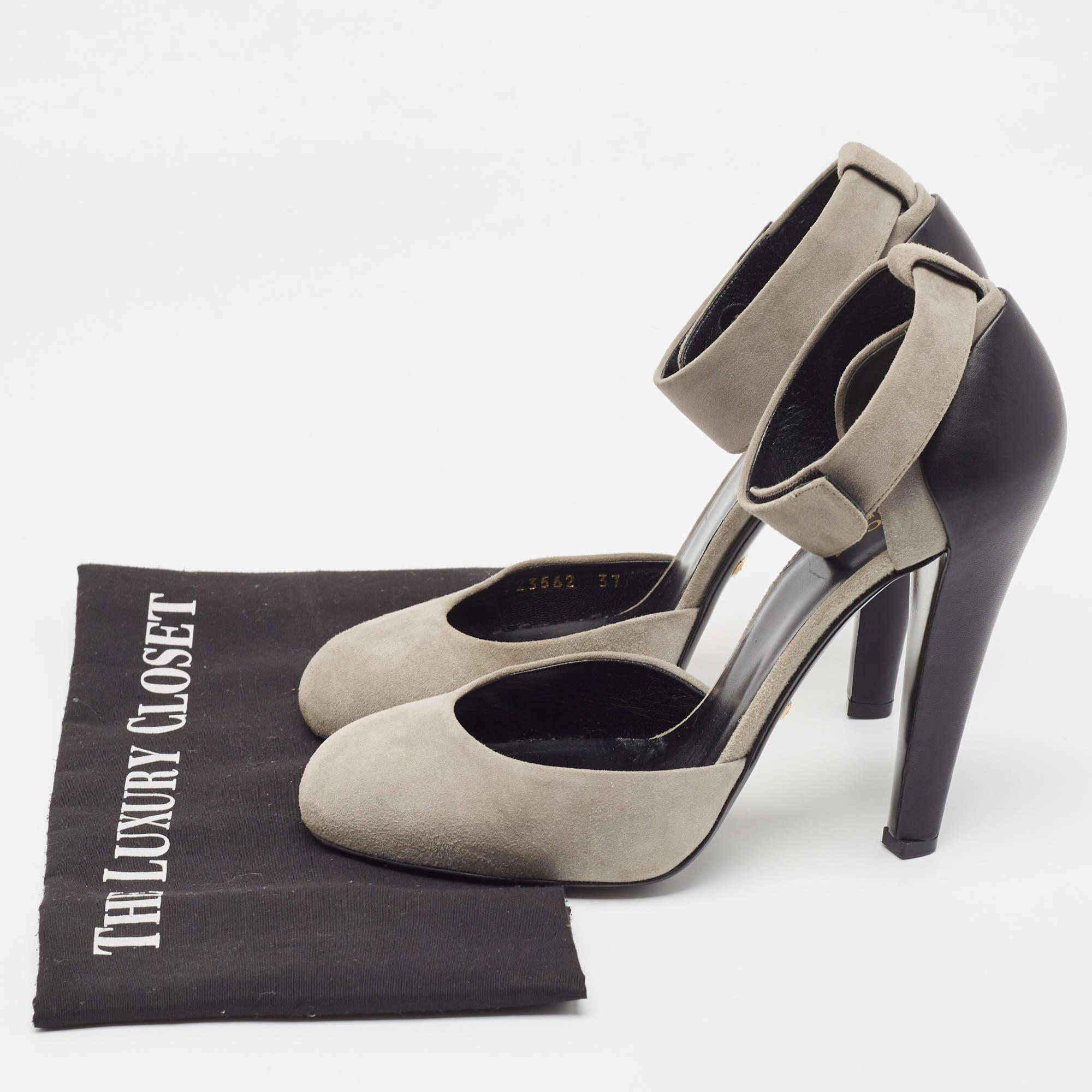 Gucci Grey/Black Suede Leather Ankle Cuff Pumps Size 37 For Sale 5