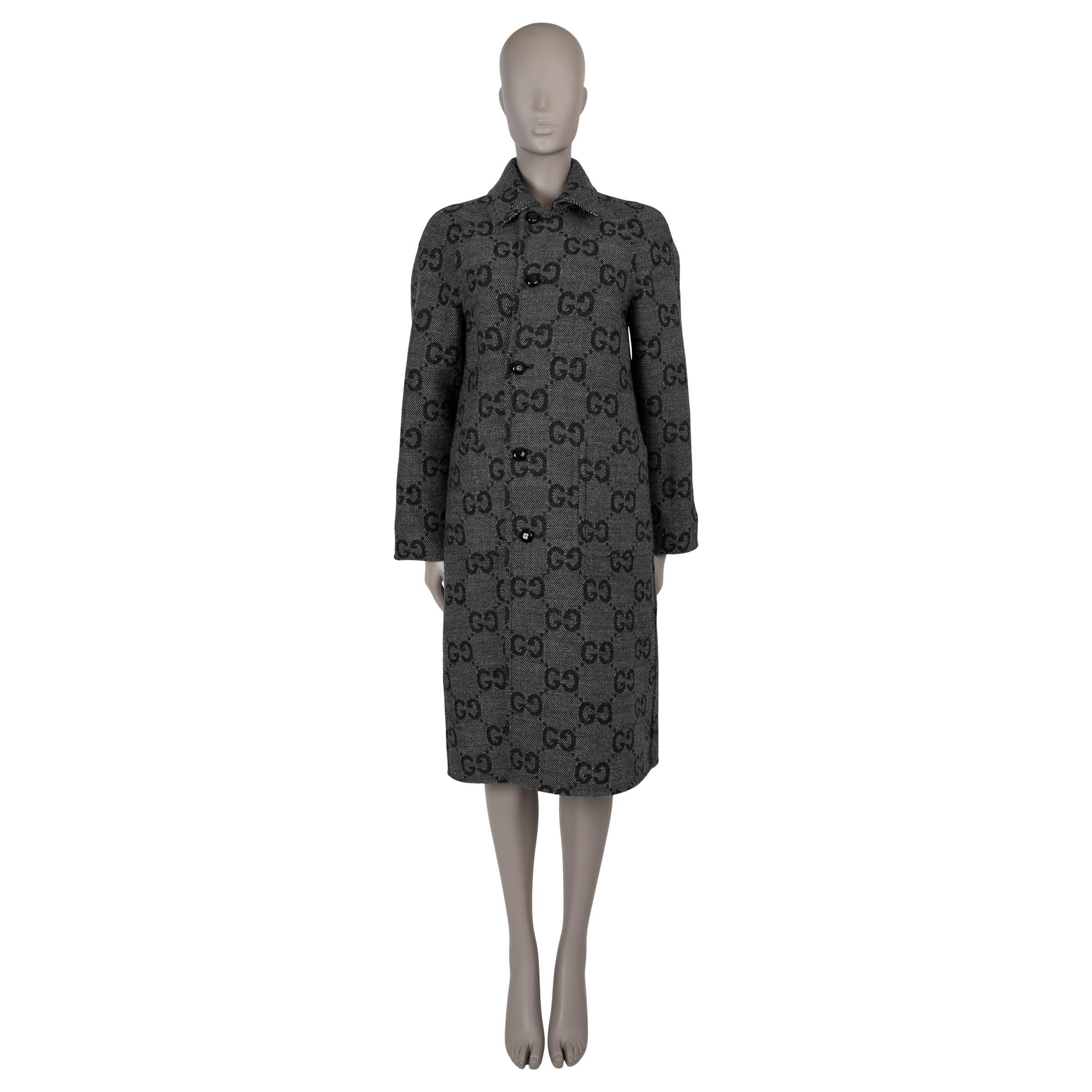 Women's GUCCI grey & black wool 2022 REVERSIBLE CHEVRON & GG Coat Jacket 36 XS