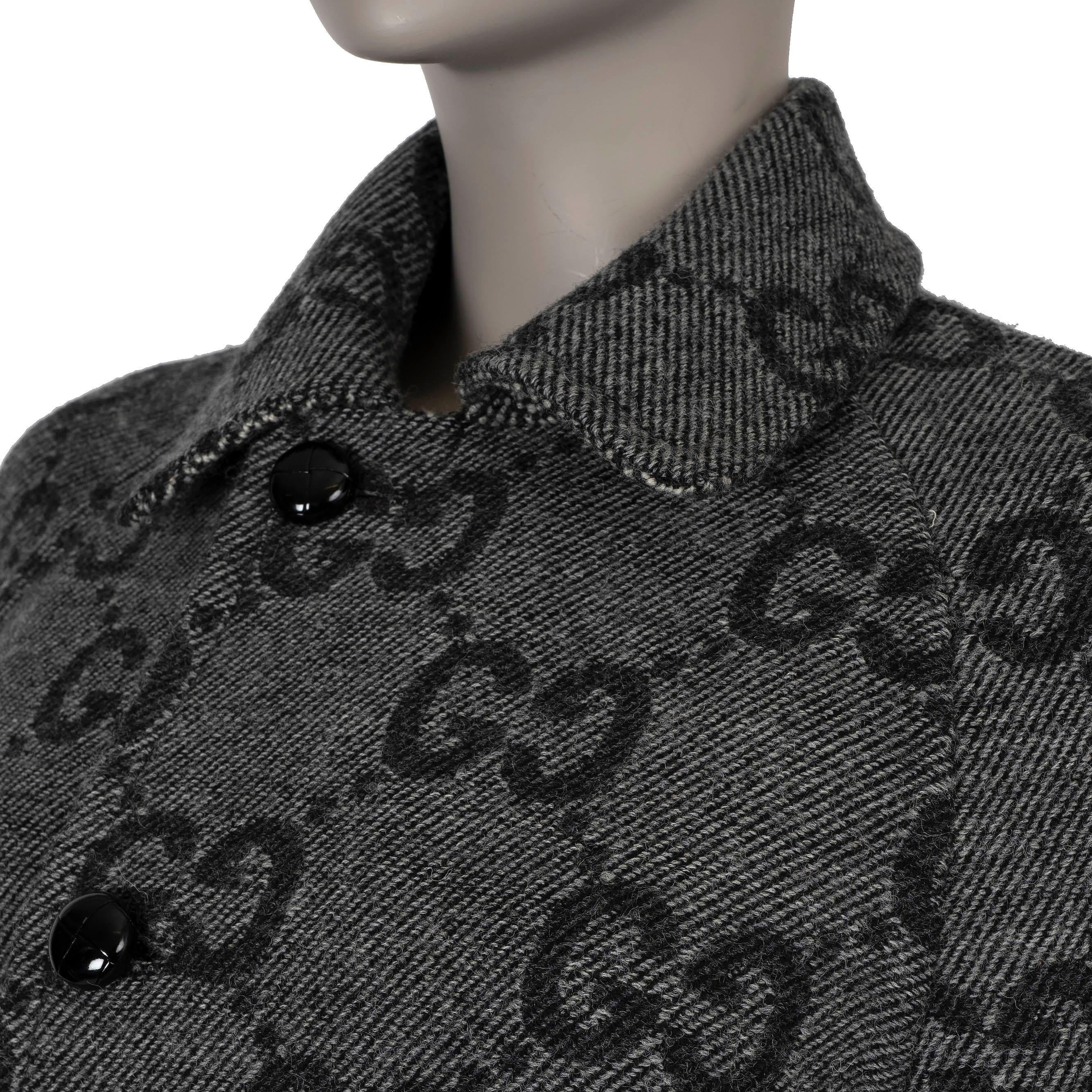 GUCCI grey & black wool 2022 REVERSIBLE CHEVRON & GG Coat Jacket 36 XS 2