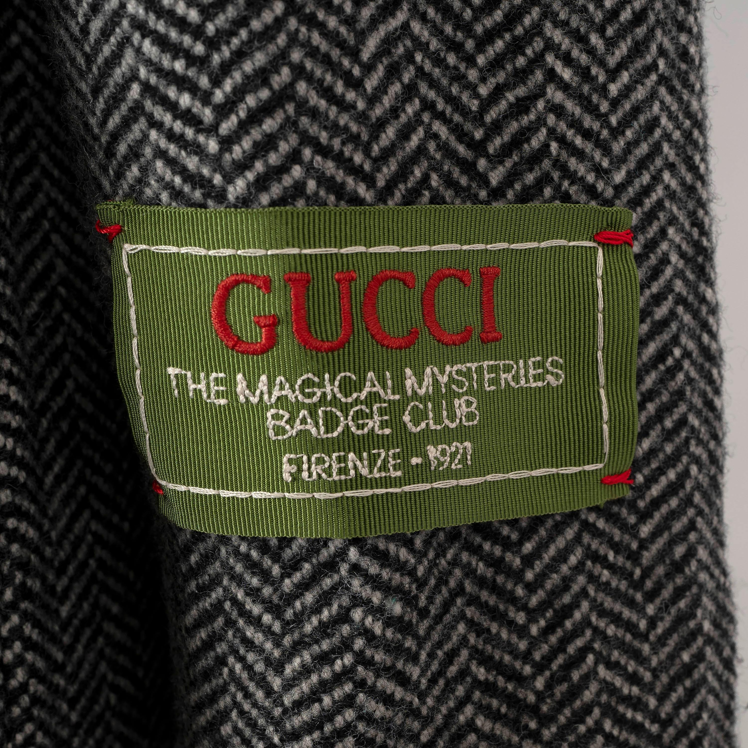 GUCCI grey & black wool 2022 REVERSIBLE CHEVRON & GG Coat Jacket 36 XS 3