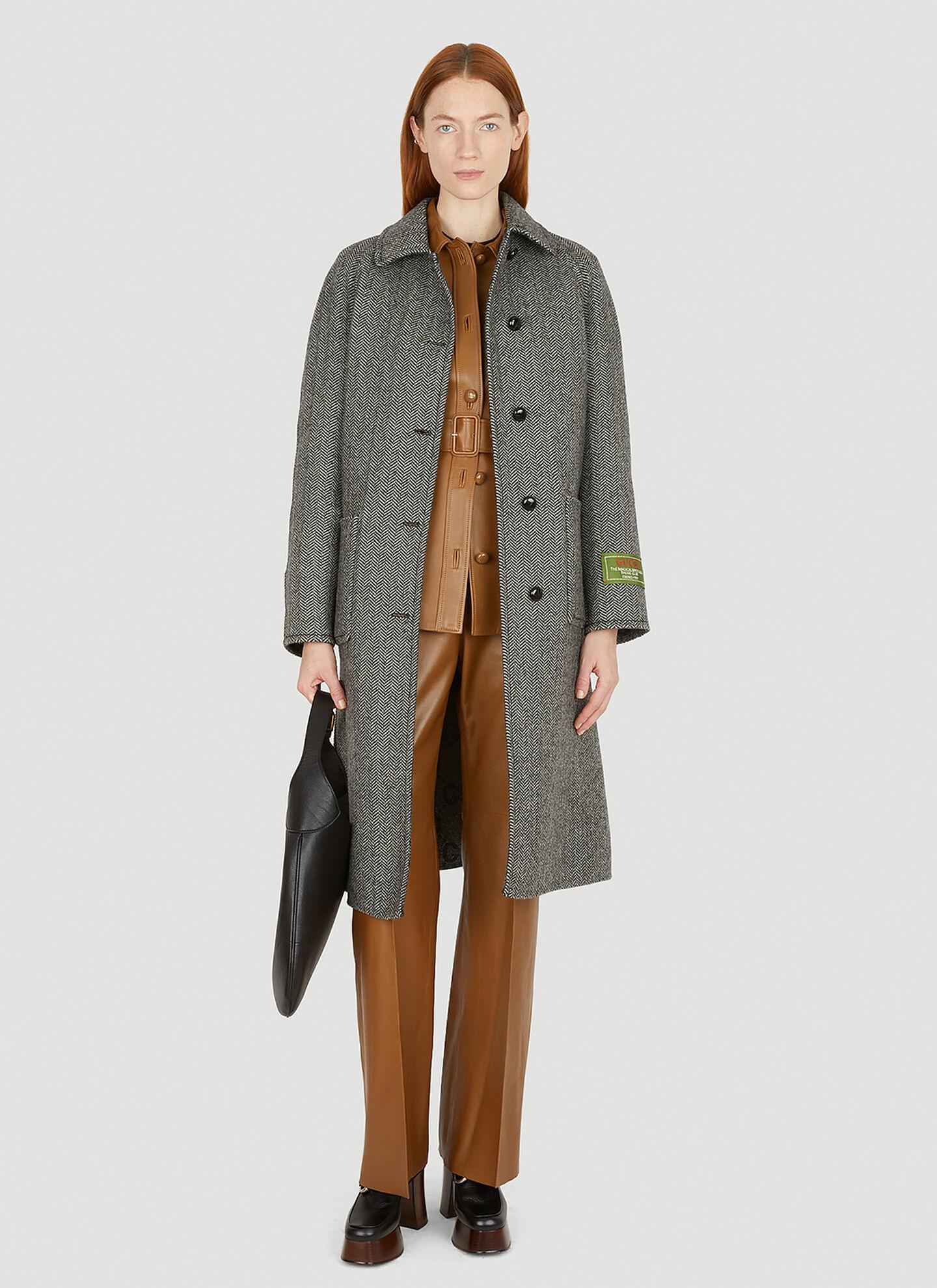 GUCCI grey & black wool 2022 REVERSIBLE CHEVRON & GG Coat Jacket 36 XS 4