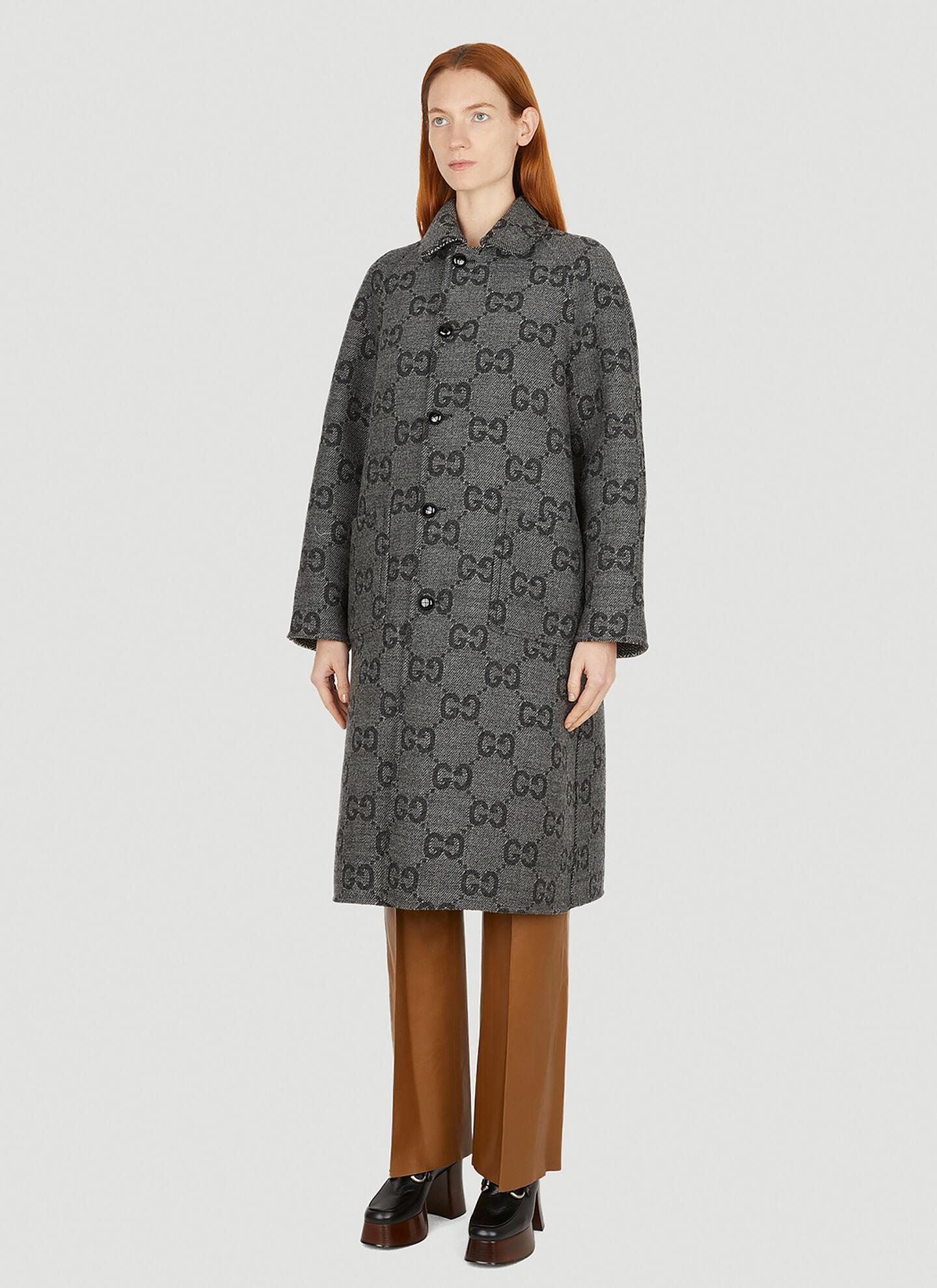 GUCCI grey & black wool 2022 REVERSIBLE CHEVRON & GG Coat Jacket 36 XS 5