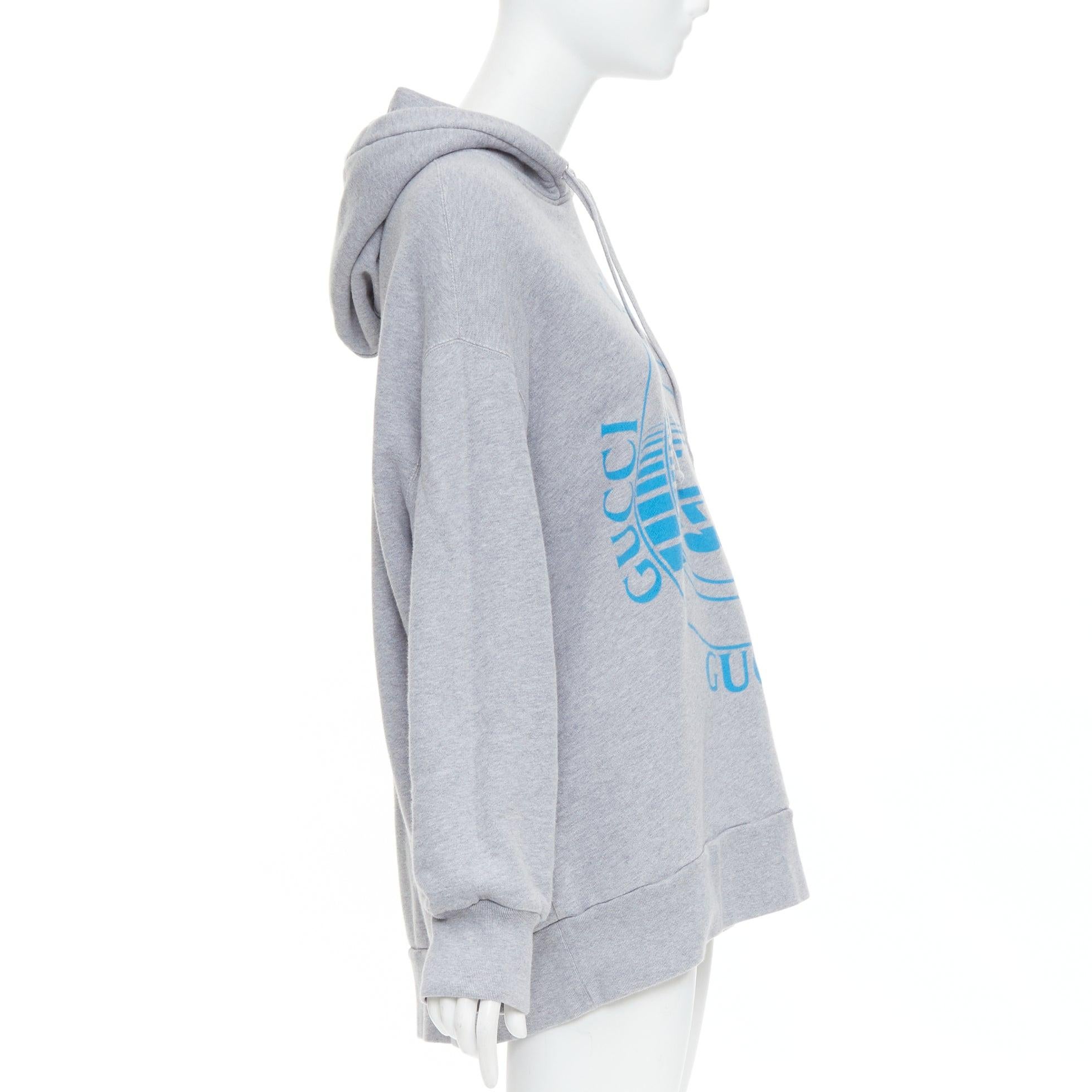 GUCCI grey blue GG Logo Disc Record print oversized hoodie top XXL In Excellent Condition For Sale In Hong Kong, NT