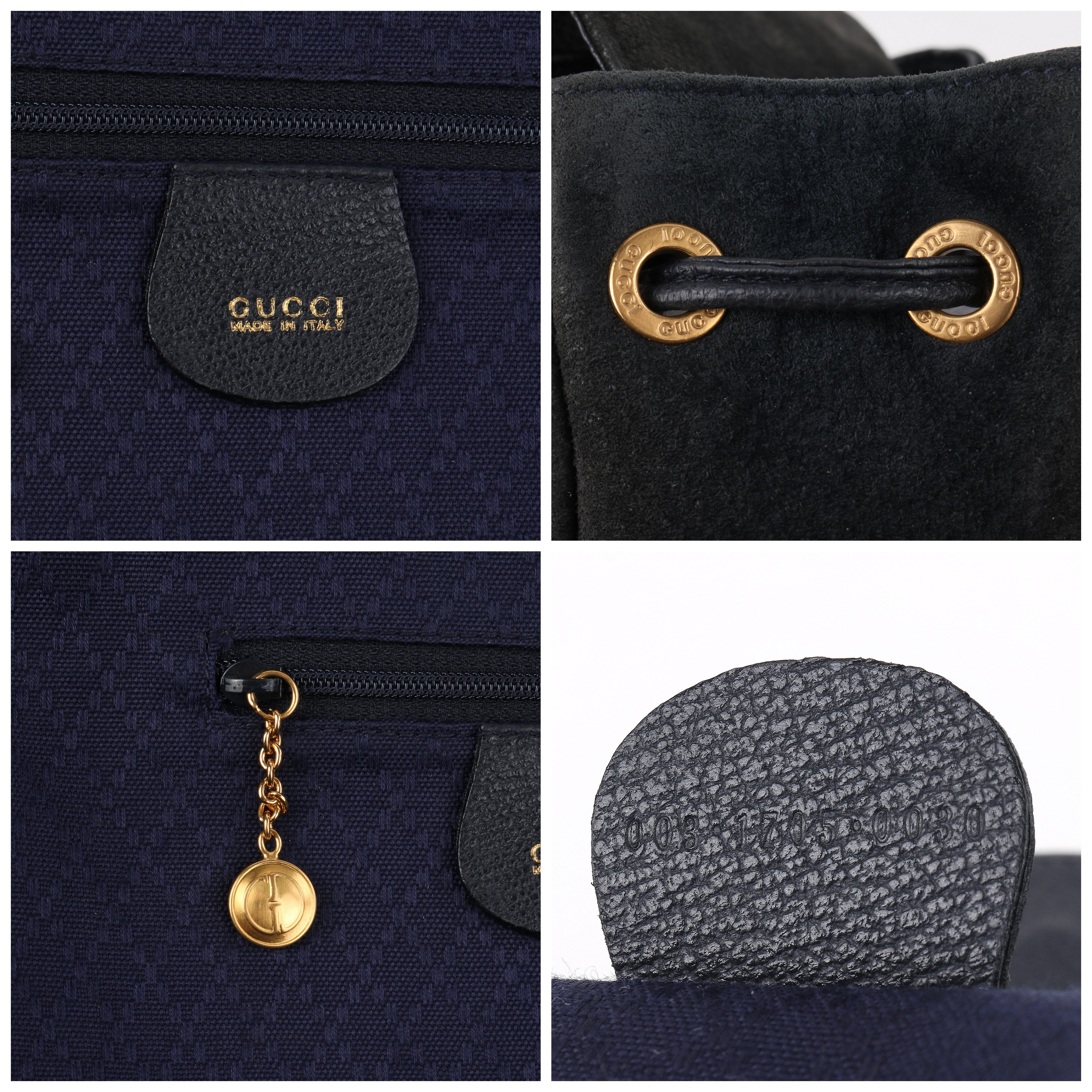 GUCCI Grey-Blue Suede & Leather Bamboo Handle Mini Drawstring Backpack 4