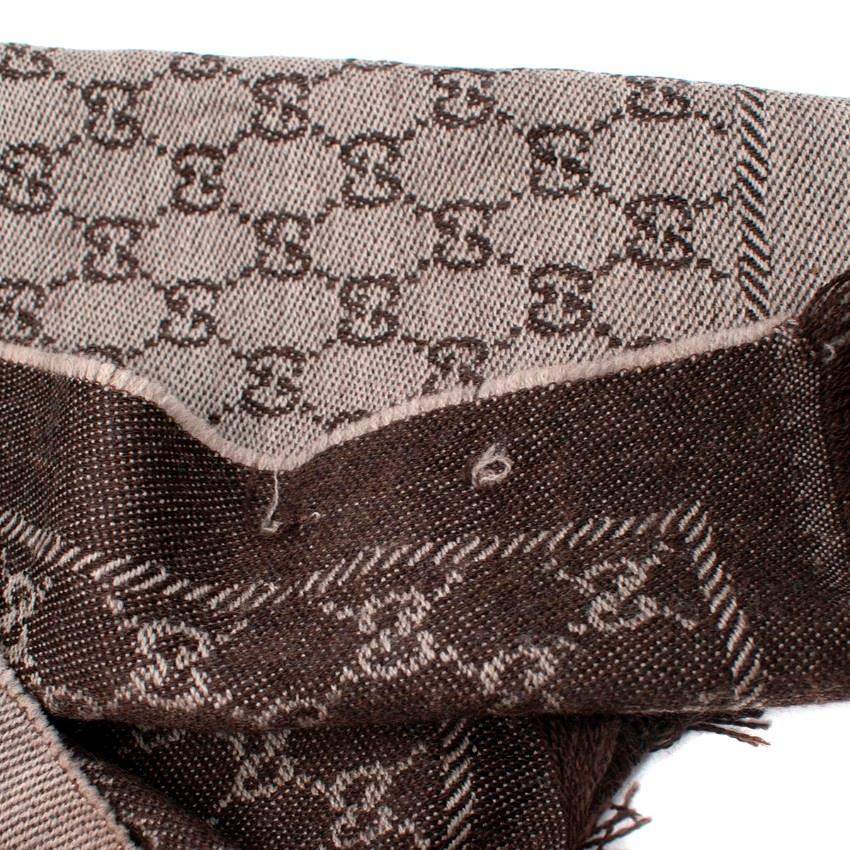 Gray Gucci Grey-Brown GG Monogram Wool Scarf For Sale