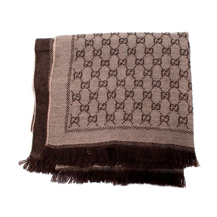 Gucci Grey-Brown GG Monogram Wool Scarf In Excellent Condition For Sale In London, GB