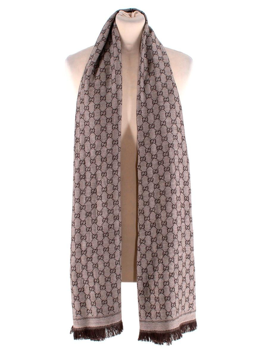 Women's Gucci Grey-Brown GG Monogram Wool Scarf For Sale