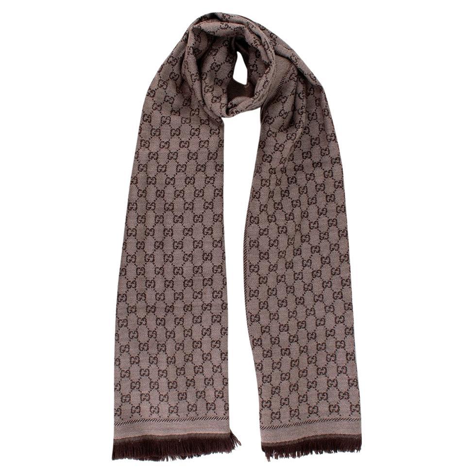 Gucci Grey-Brown GG Monogram Wool Scarf For Sale