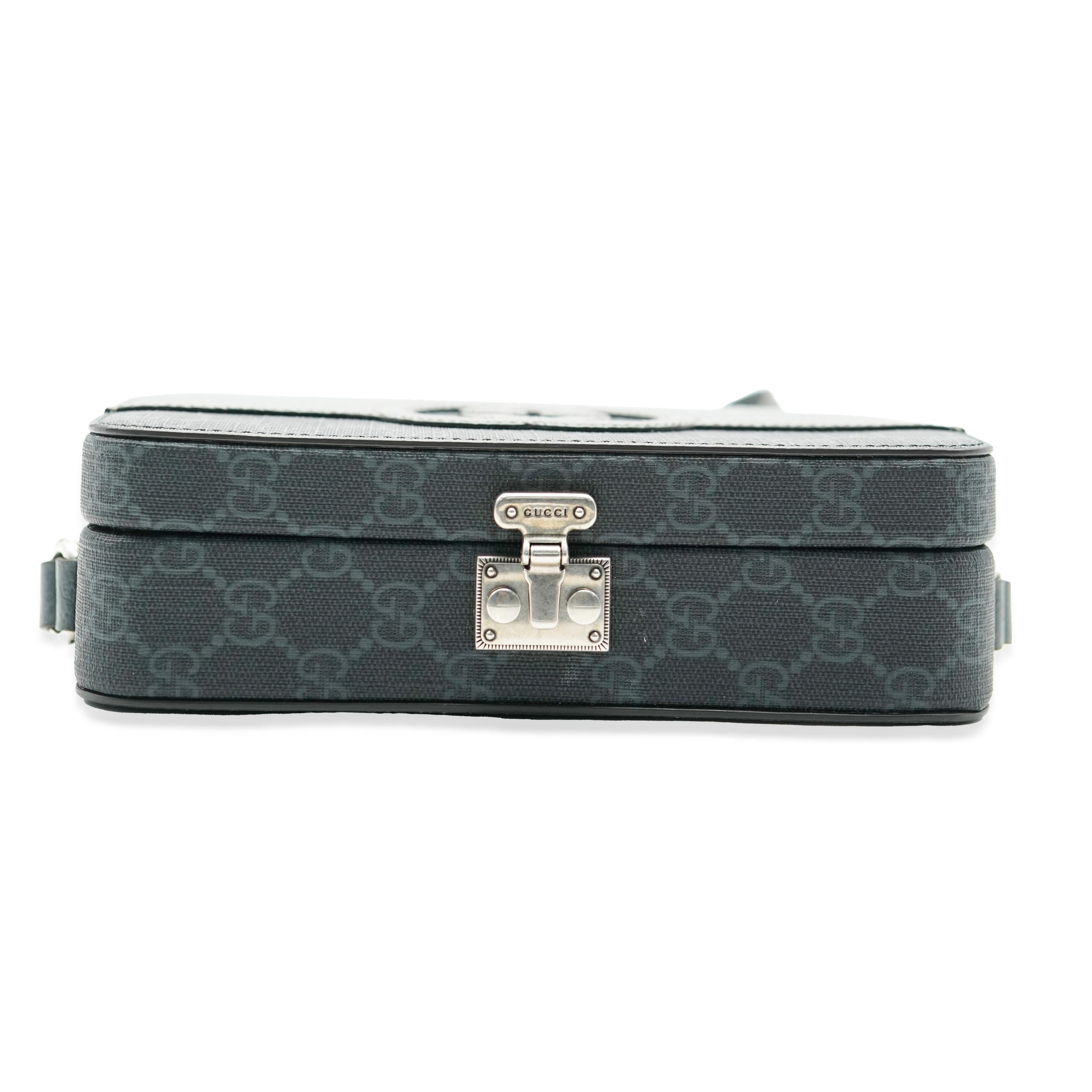 Black Gucci Grey Calfskin GG Supreme Interlocking G Messenger For Sale