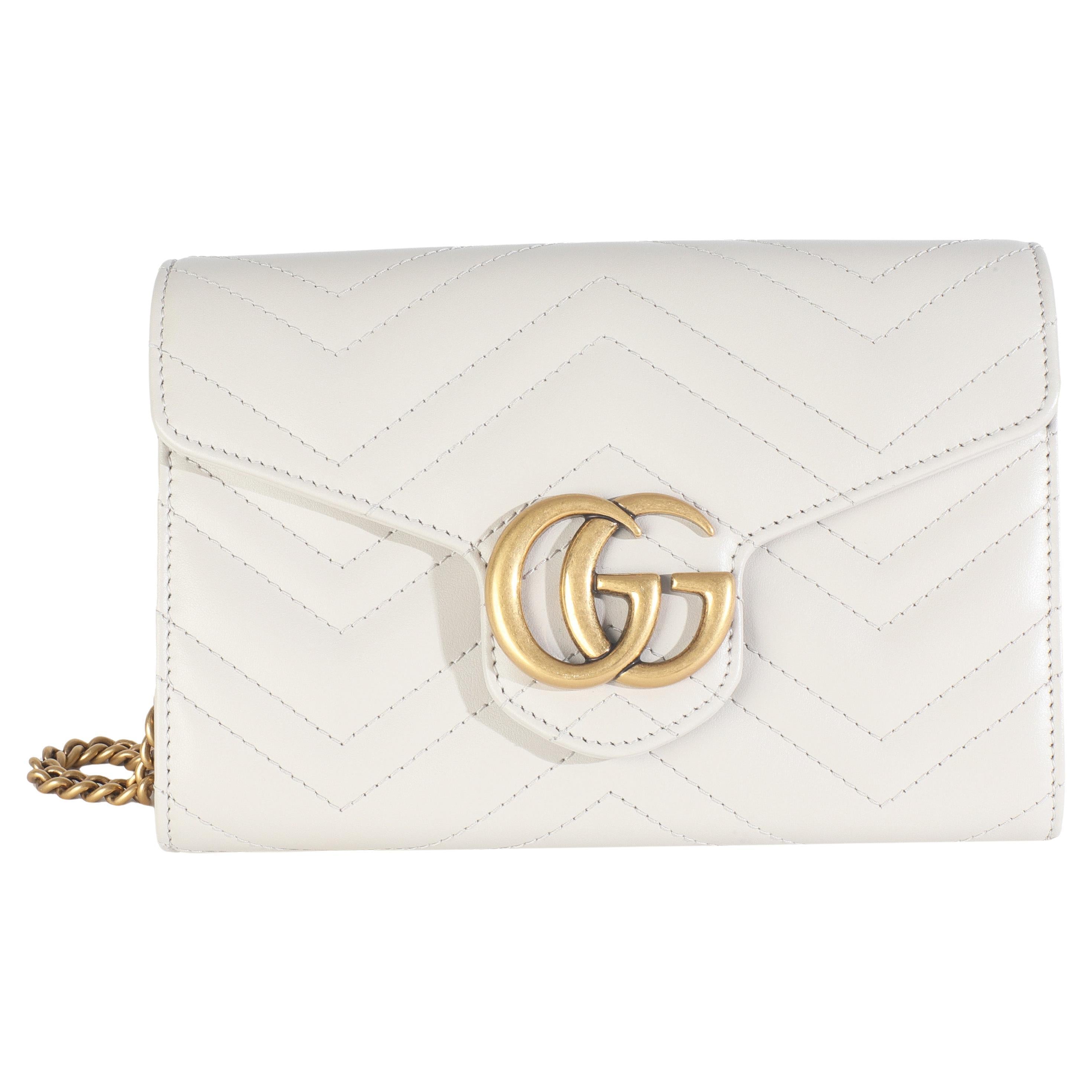 Gucci Grey Calfskin Matelasse GG Marmont Chain Wallet