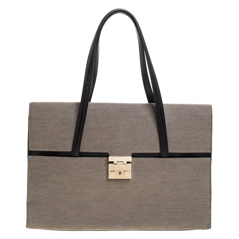 Gucci Grey Canvas and Leather Lady Lock Flap Tote