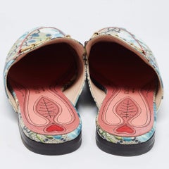 Gucci Grey Canvas Flower Print Princetown Mules Size 38.5