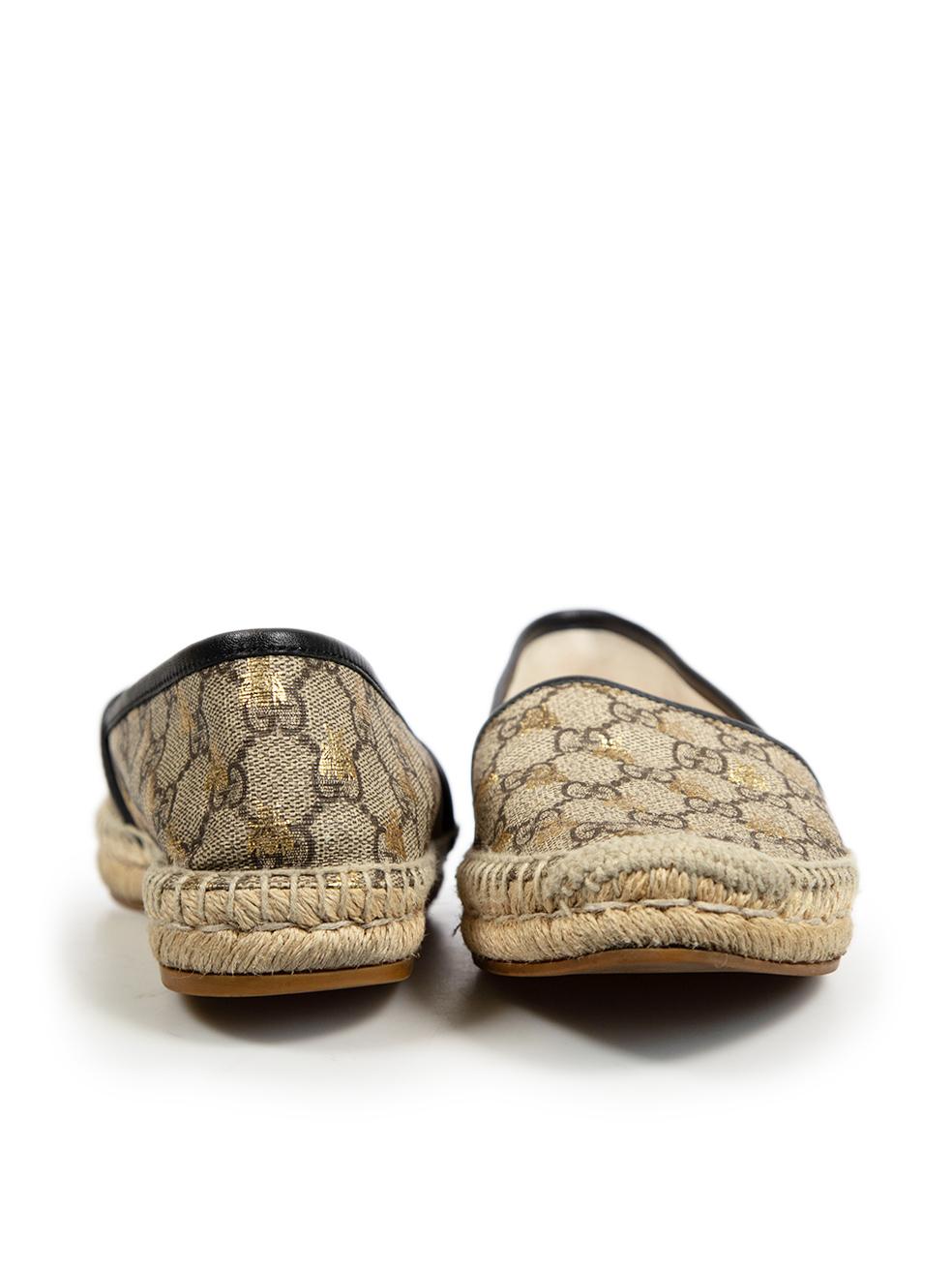 Brown Gucci Grey Canvas GG Bee Espadrilles Size IT 39