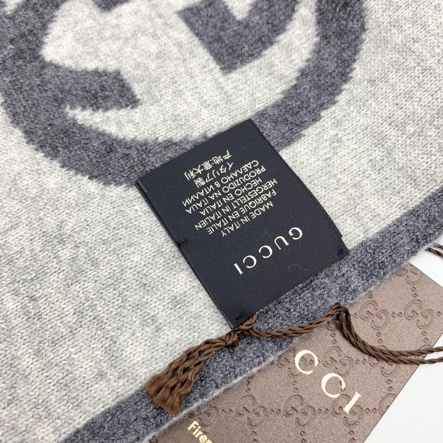 Écharpe unisexe Gucci en cachemire gris avec logo GG 23 x 180 cm Unisexe en vente