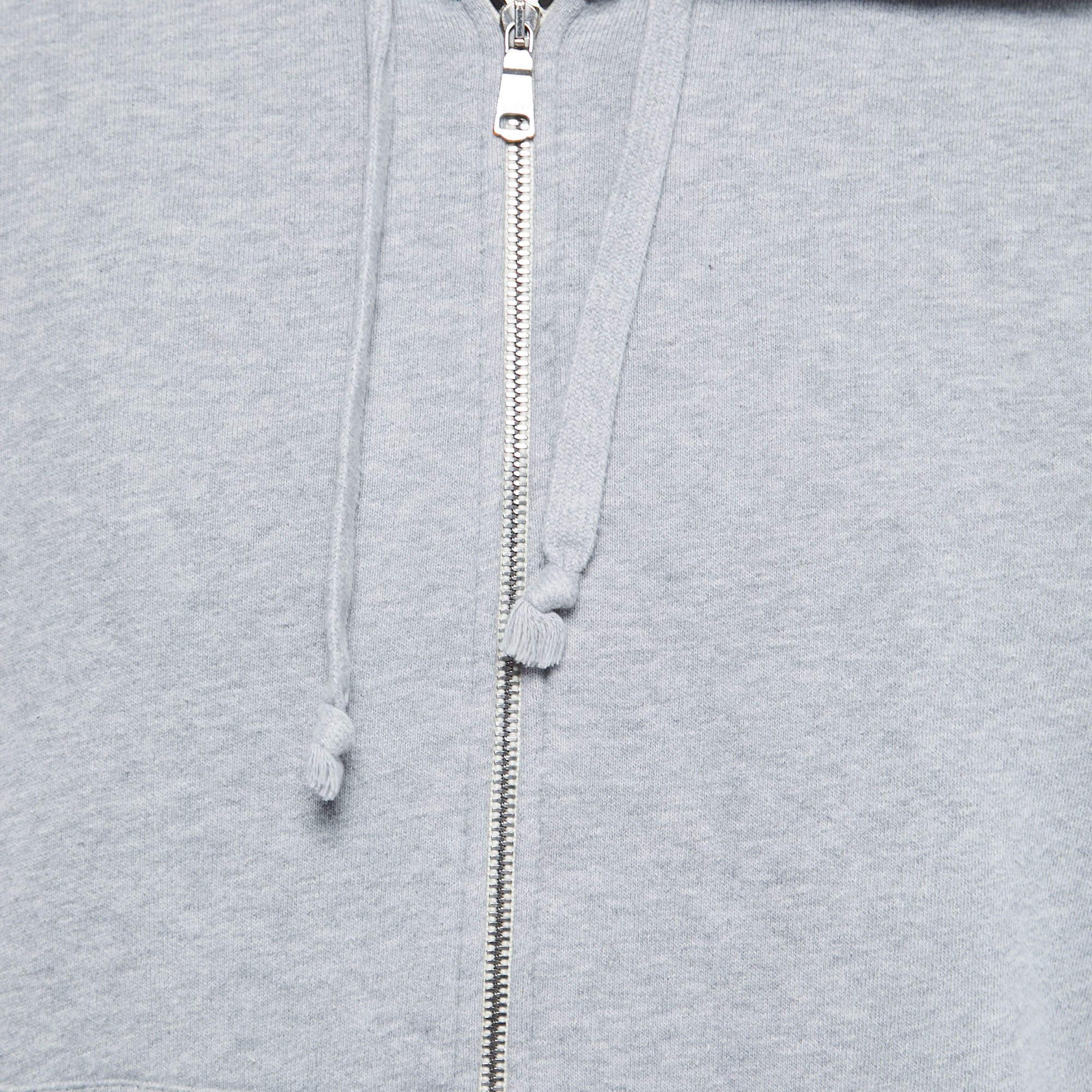 Gucci Grey Cotton Jersey Logo Web Trimming Zip-Up Hoodie L 3
