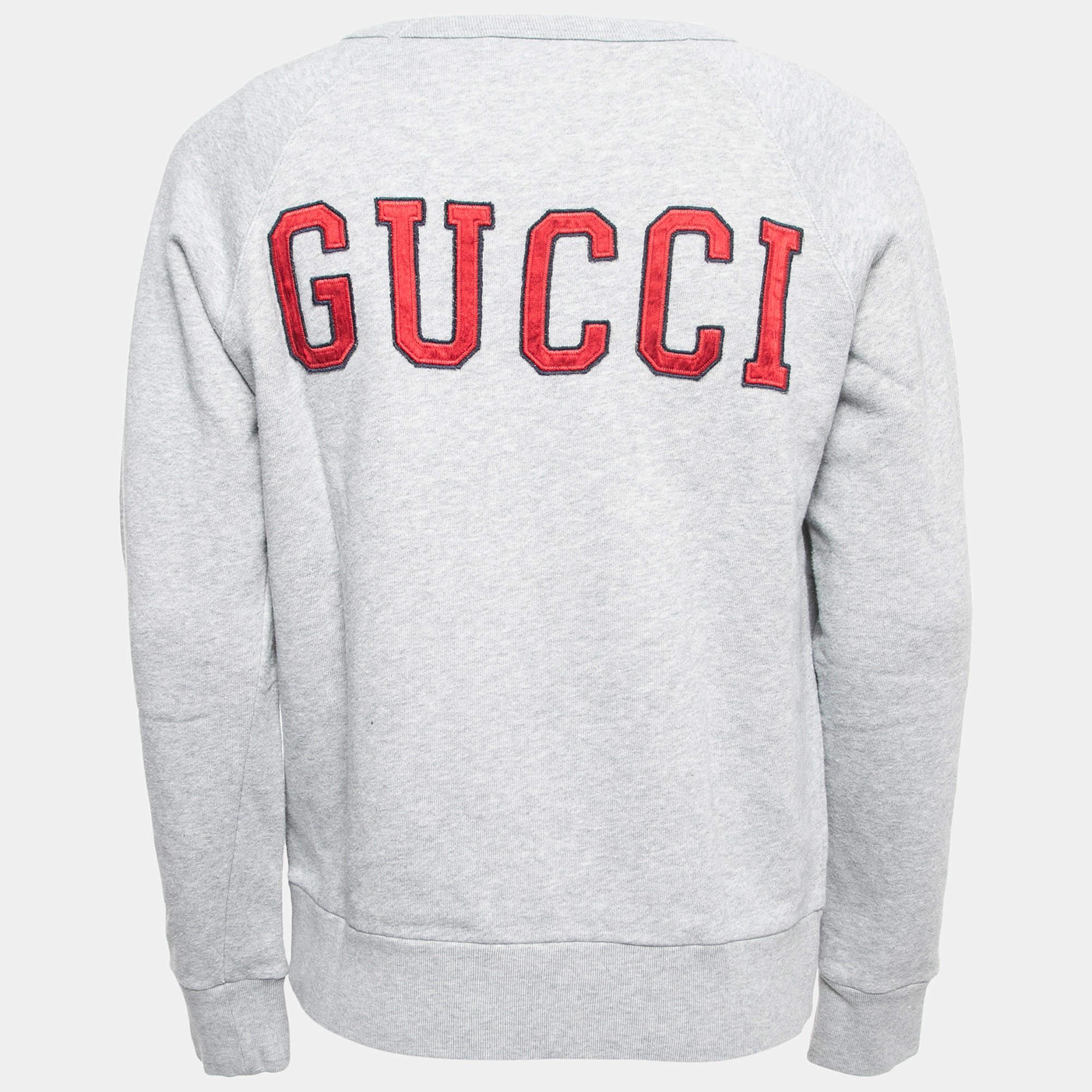 Gucci Grey Cotton LA Angels Patch Detail Sweatshirt XS In Good Condition In Dubai, Al Qouz 2