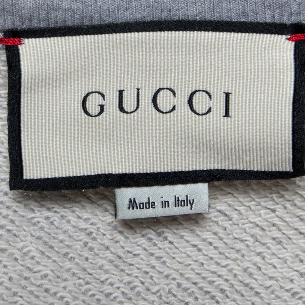 Men's Gucci Grey Cotton Logo Tape Detail Sweatshirt S For Sale