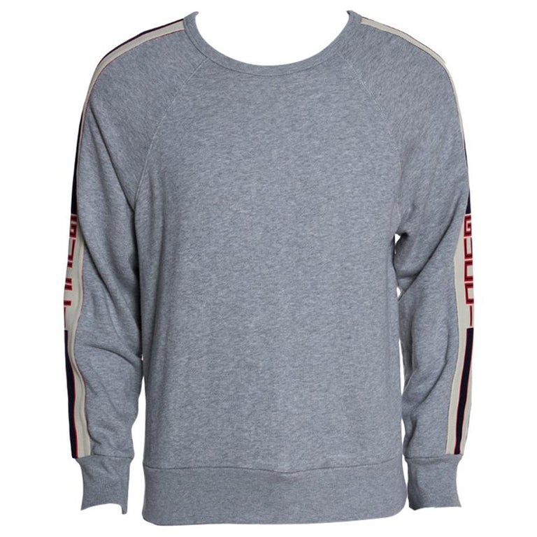 Gucci Grey Cotton Logo Tape Detail Sweatshirt S For Sale at 1stDibs | gucci  hoodie