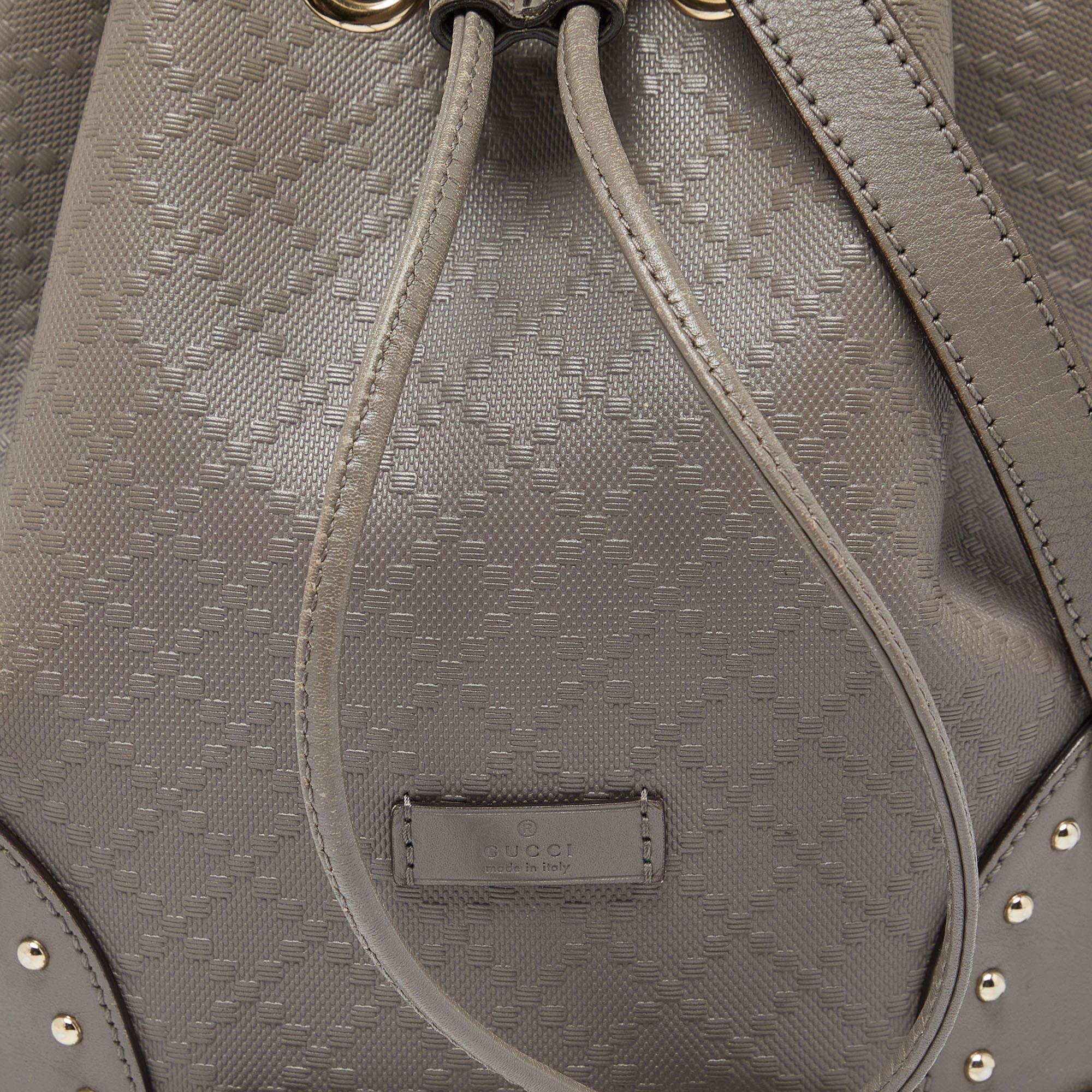 Gucci Grey Diamante Leather Medium Hilary Bucket Bag For Sale 1