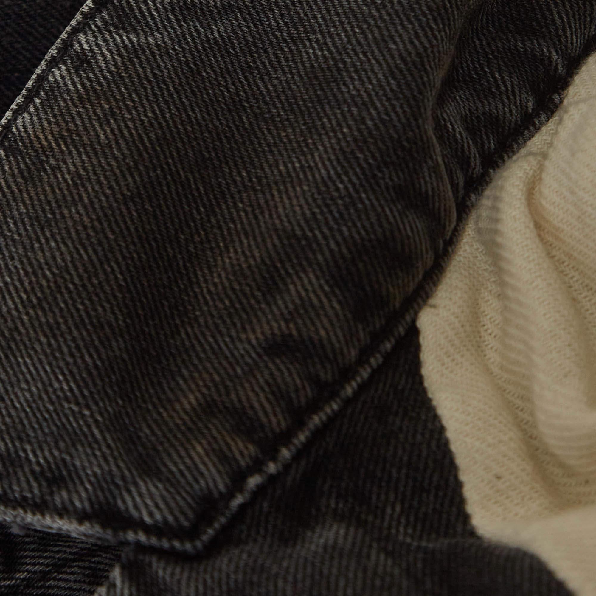 Black Gucci Grey Distressed Ripped Denim Metal Detail Jacket XL For Sale