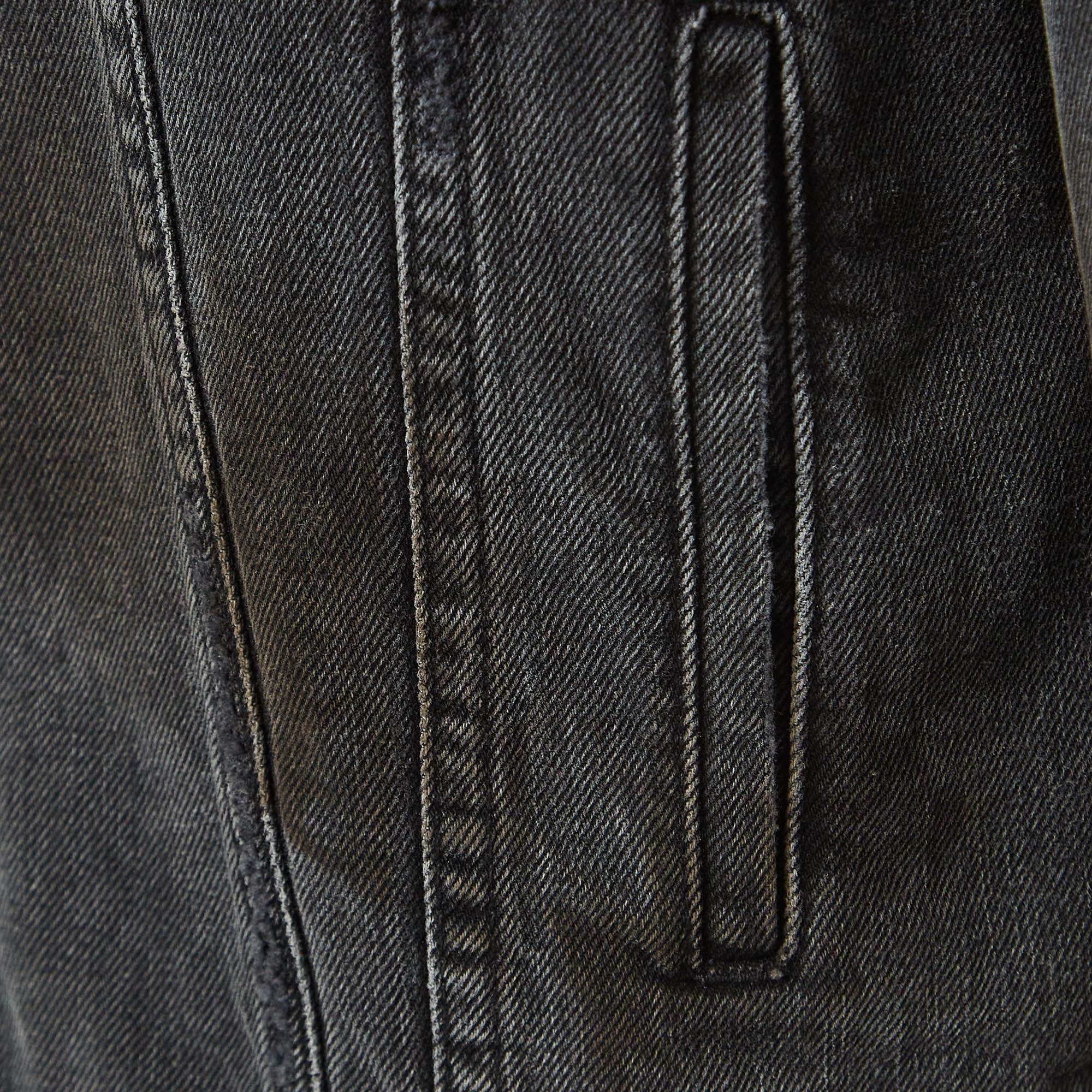 Men's Gucci Grey Distressed Ripped Denim Metal Detail Jacket XL For Sale
