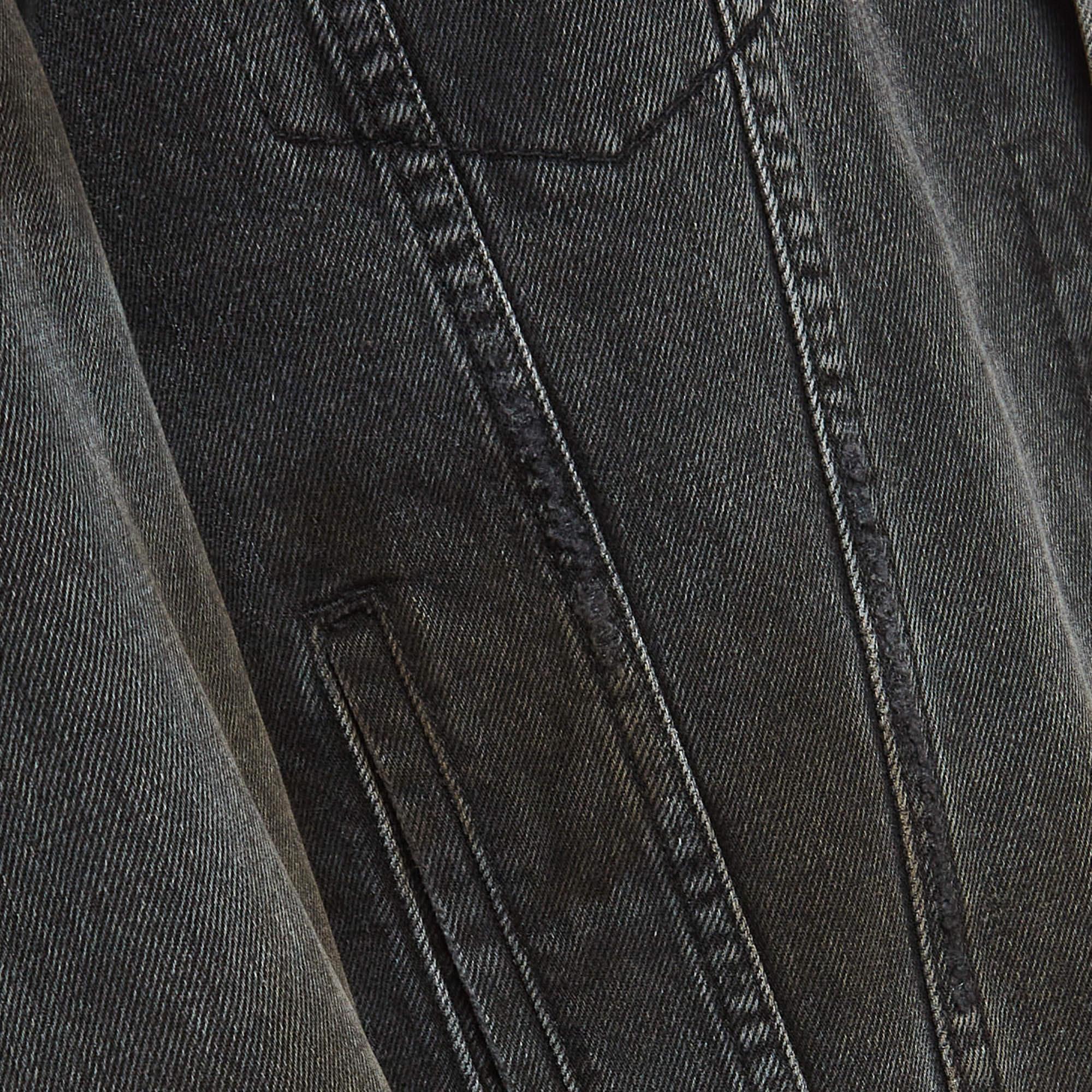 Gucci Grey Distressed Ripped Denim Metal Detail Jacket XL For Sale 1