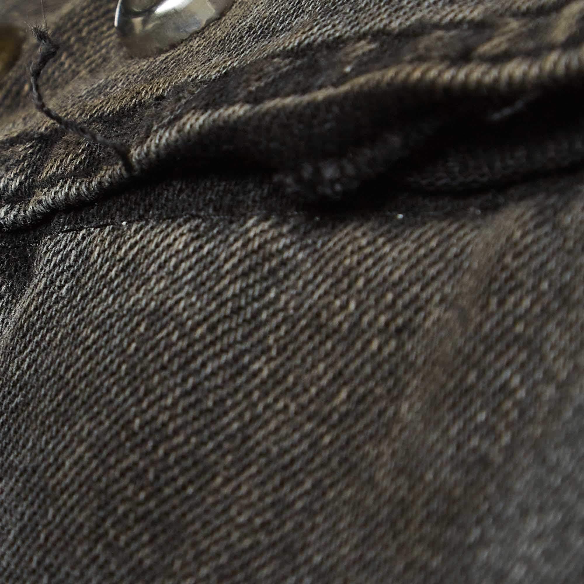 Gucci Grey Distressed Ripped Denim Metal Detail Jacket XL For Sale 4