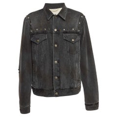Gucci Grey Distressed Ripped Denim Metal Detail Jacket XL