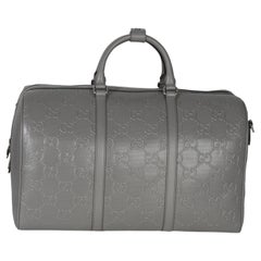 Gucci Grey Embossed Calfskin GG Tennis Medium Duffle Bag