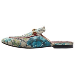 Gucci Grey Flower Print Princetown Flat Mules Size 37