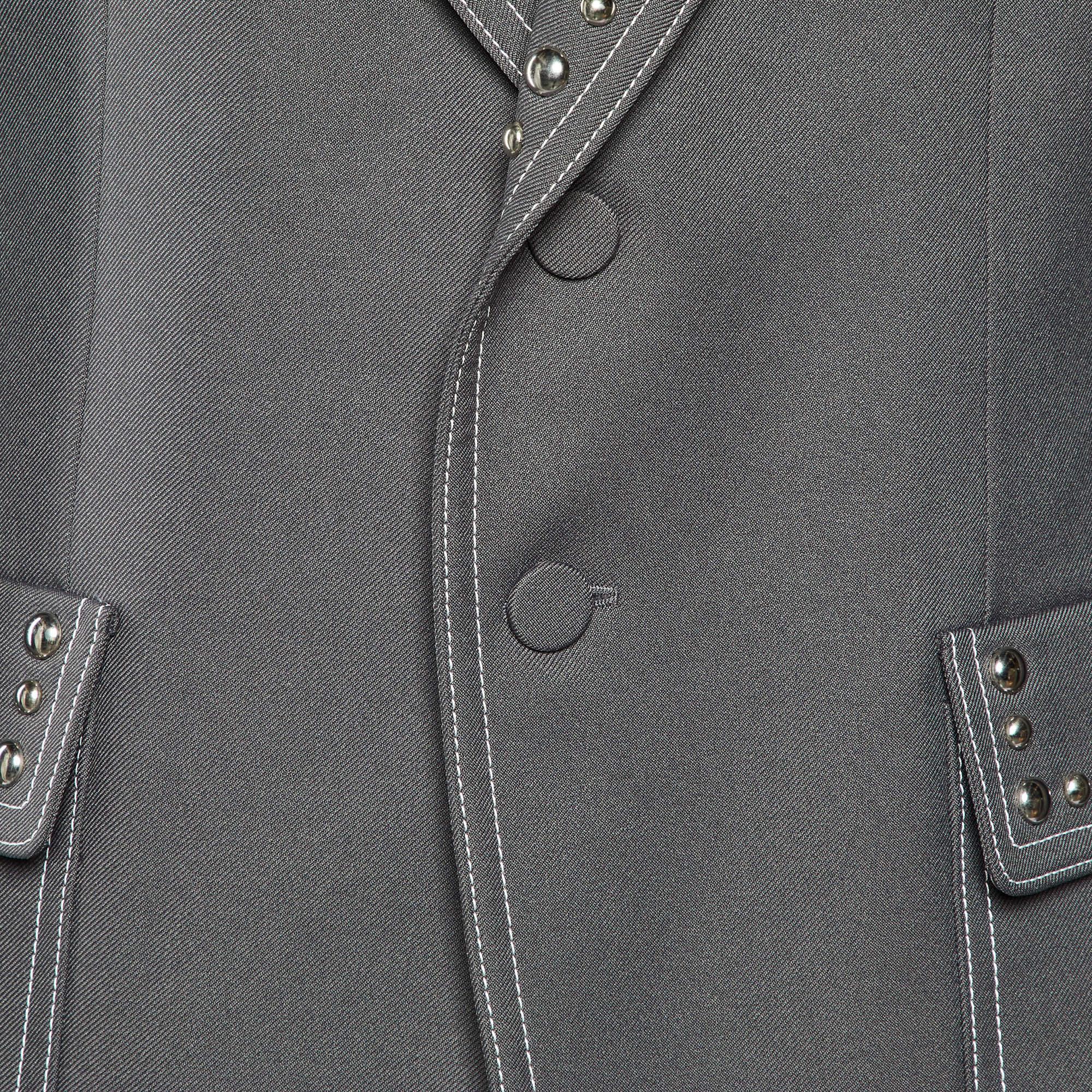 Gray Gucci Grey Gabardine Studded Single Breasted Blazer XL For Sale