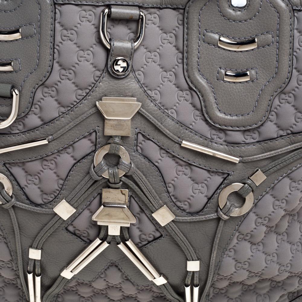 Gucci Grey GG Neoprene and Leather Techno Horsebit Tote 5