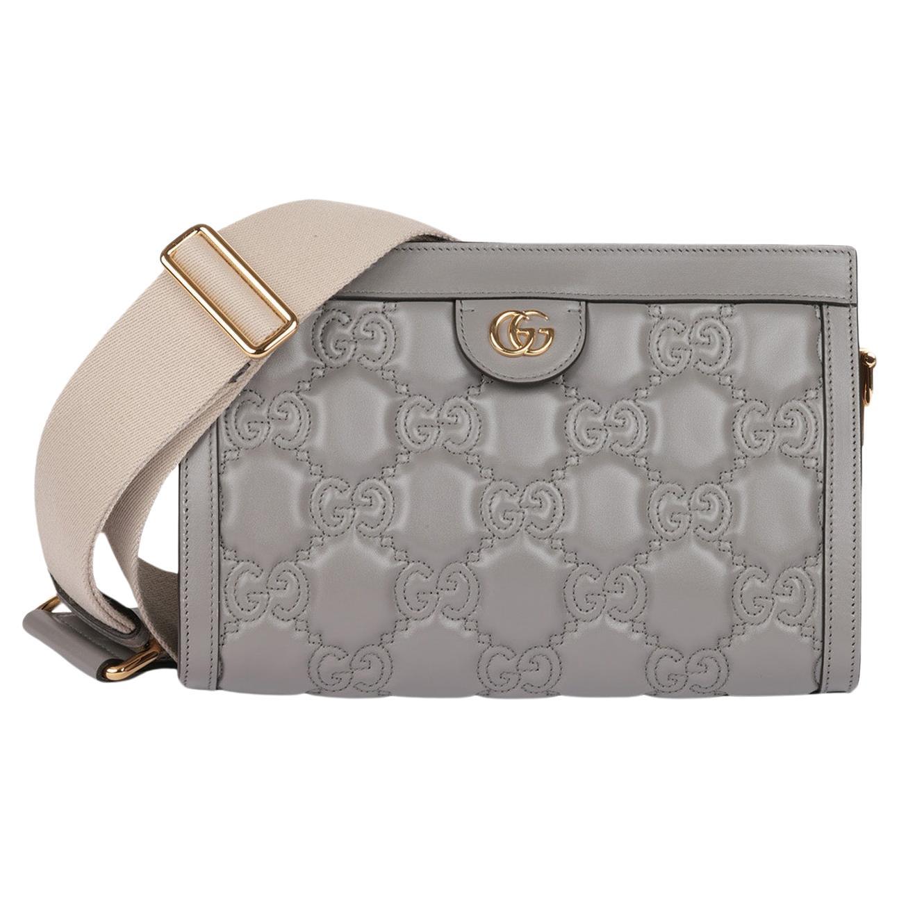 Gucci Grey GG Quilted Calfskin Leather Small Matelassé Bag For Sale