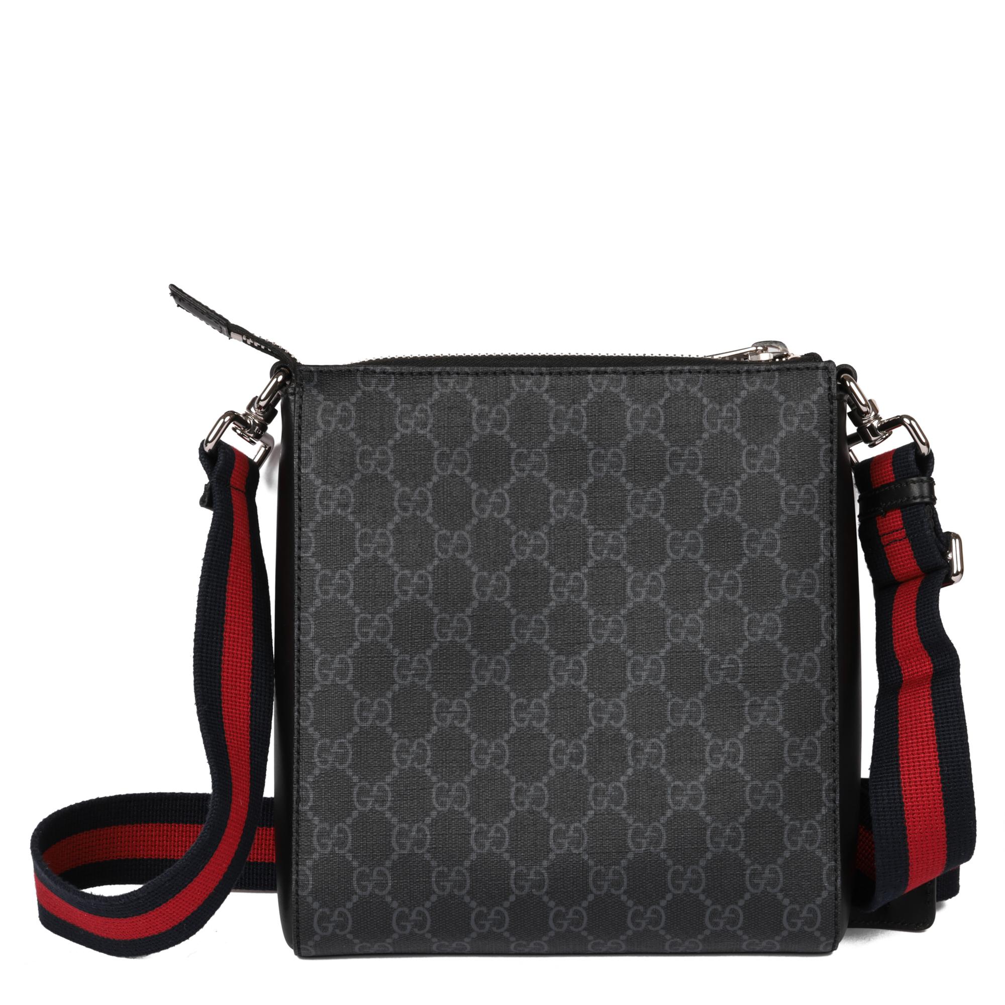 Women's or Men's GUCCI Grey GG Supreme Canvas & Black Calfskin Leather Small Messenger Bag 
