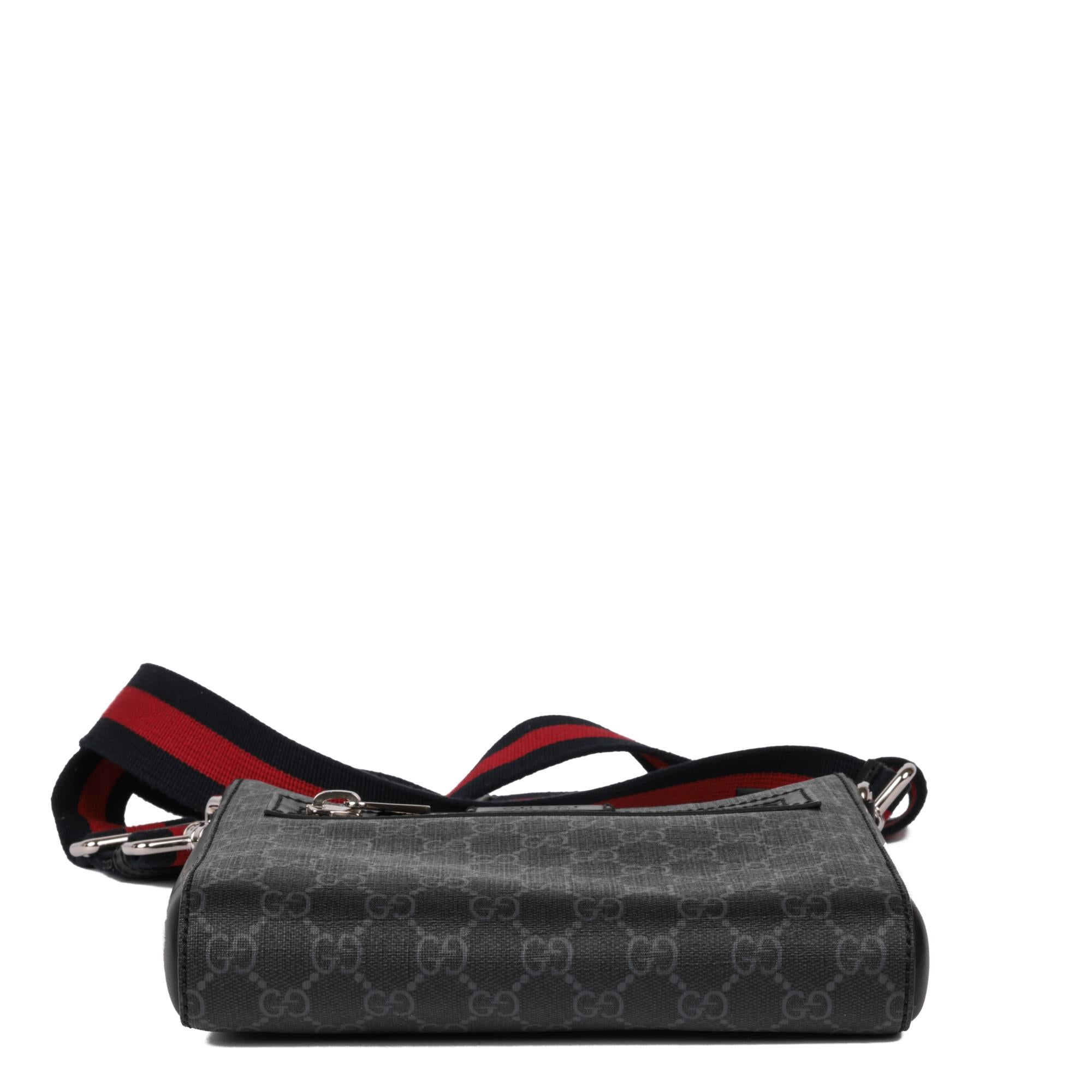 GUCCI Grey GG Supreme Canvas & Black Calfskin Leather Small Messenger Bag  1