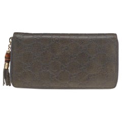Gucci Grey Guccissima Leather Bamboo Tassel Zip Around Wallet