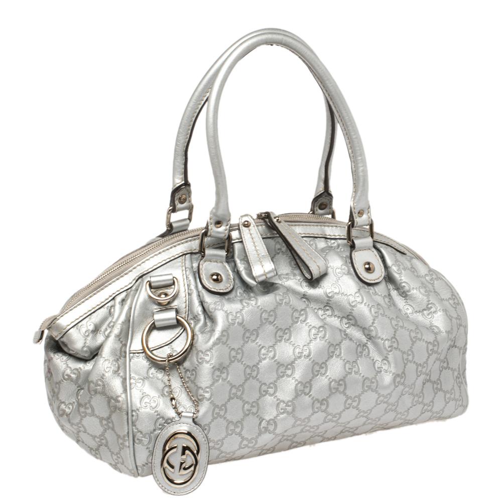 Gucci Grey Guccissima Leather Medium Sukey Boston Bag In Good Condition In Dubai, Al Qouz 2
