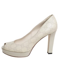 Gucci Grey Guccissima Leather Peep Toe Platform Pumps Size 39.5