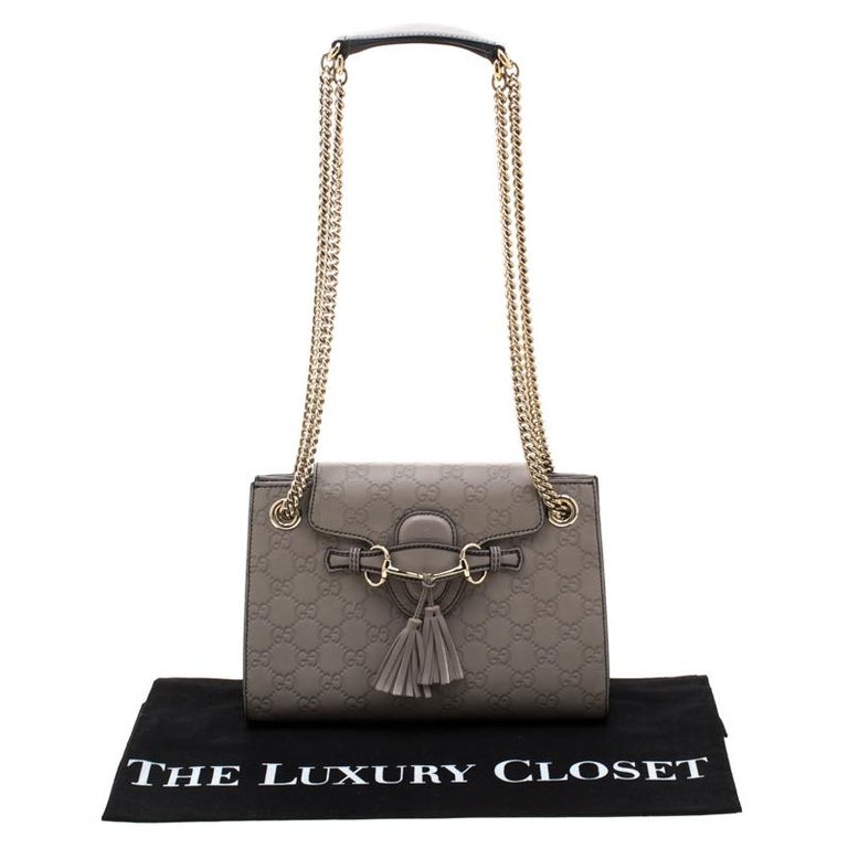 Gucci Grey Guccissima Leather Small Emily Chain Shoulder Bag For Sale at 1stdibs