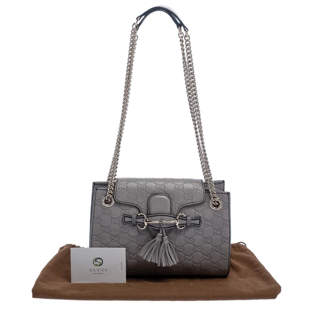 Gucci Grey Guccissima Leather Small Emily Chain Shoulder Bag 8