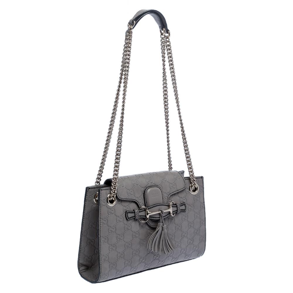 Gucci Grey Guccissima Leather Small Emily Chain Shoulder Bag In Fair Condition In Dubai, Al Qouz 2