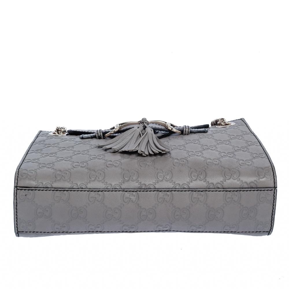 Women's Gucci Grey Guccissima Leather Small Emily Chain Shoulder Bag